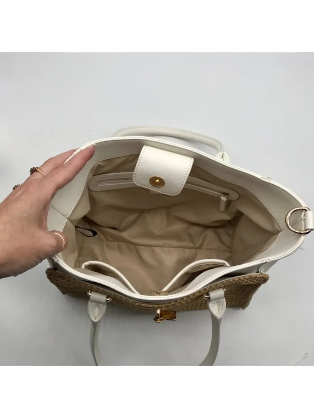 I.N.C. International Concepts Vanilla Straw Caitii Medium Satchel Bag